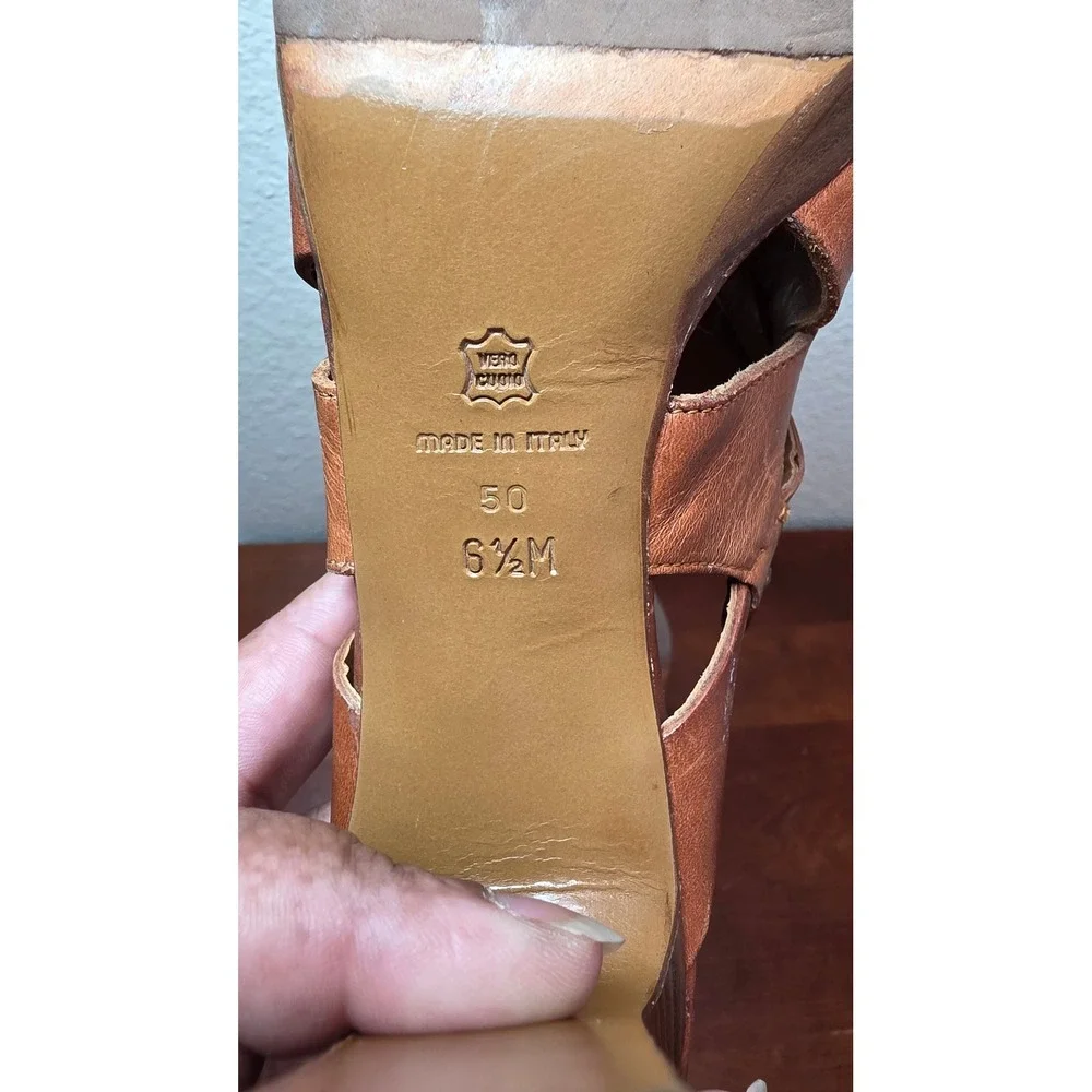 Via Spiga Sandals Womens 6.5M Brown Leather Strappy Block Heel Mules Italy 50